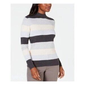 NWT Karen Scott Striped Sweater Mock Neck Gray Beige Color Block Long Sleeve